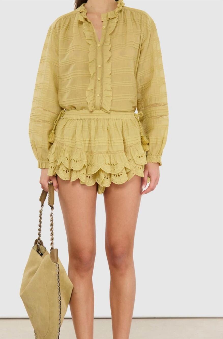 NEW ISABEL MARANT peline embroidered ruffled blouse in ochre